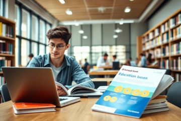 Student studying with books and laptop, symbolizing education financing options like Suncorp Bank Education Loan.