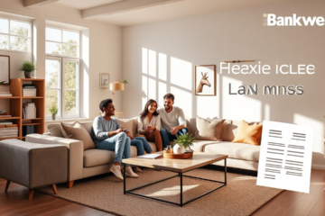 A couple discussing home renovations with blueprints and a Bankwest loan brochure.