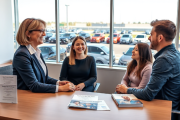 A person discussing vehicle financing options with AMP Bank.