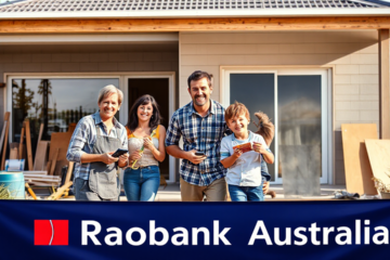 A family discussing home renovation plans while reviewing a Rabobank loan.