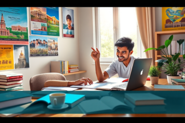 A student studying with books and a laptop, representing the Greater Bank Education Loan for pursuing educational dreams.