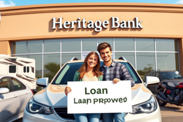 A happy family driving their new car, illustrating Heritage Bank's vehicle acquisition loan benefits.