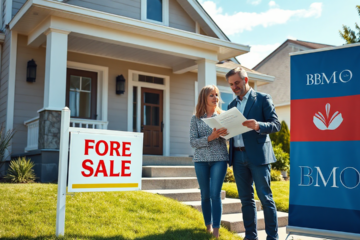 A person reviewing BMO real estate loan options with documents.