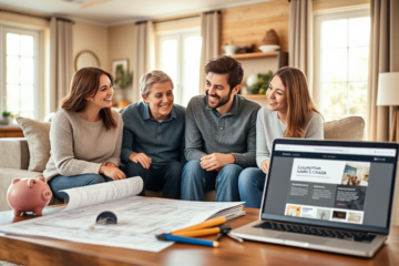 A family discussing home renovation options with a Laurentian Bank representative.
