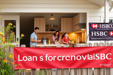 A family discussing home renovation plans with a blueprint and a laptop, symbolizing financing options for renovations.