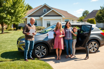 Image depicting a family choosing a new vehicle with options for financing through Bridgewater Bank Vehicle Acquisition Loan.