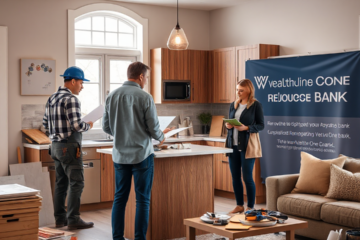 A homeowner discussing renovation loan options with Wealth One Bank representative.