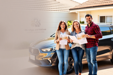 Illustration of a car with a loan document, symbolizing the Bendigo and Adelaide Bank vehicle acquisition loan.