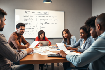 Illustration of a person overcoming debt challenges with financial planning tools.