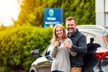 A happy couple driving their new car financed through Wairarapa Building Society's Vehicle Loan.