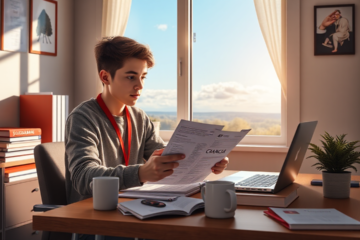 A student studying with books and a laptop, representing Scotiabank education loans.