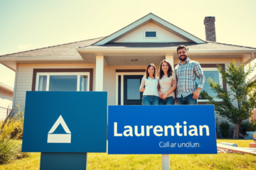 A family discussing home renovation financing options at Laurentian Bank of Canada.