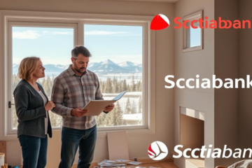 A cozy living room undergoing renovation with Scotiabank financing options highlighted.