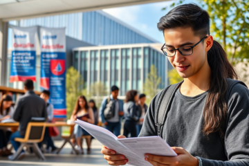 A student studying with books and a laptop, representing BMO Education Loan options.
