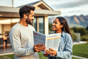 A happy couple discussing home loan options with Westpac New Zealand, illustrating the support for first-time home buyers.