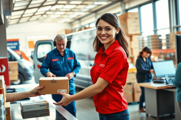 A group of diverse Australia Post team members collaborating and working together.