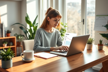 An illustration of a person calculating loan amounts using a calculator.